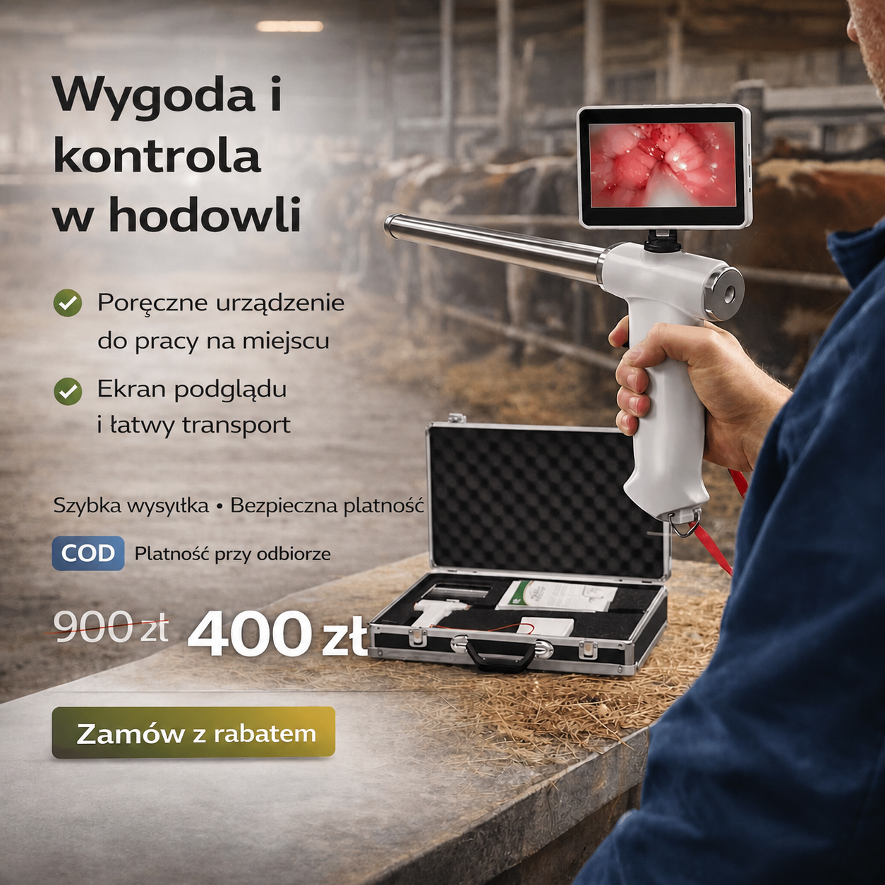 Zestaw do sztucznej inseminacji zwierząt gospodarskich z podglądem na ekranie (wyprzedaż｜COD – płatność przy odbiorze)